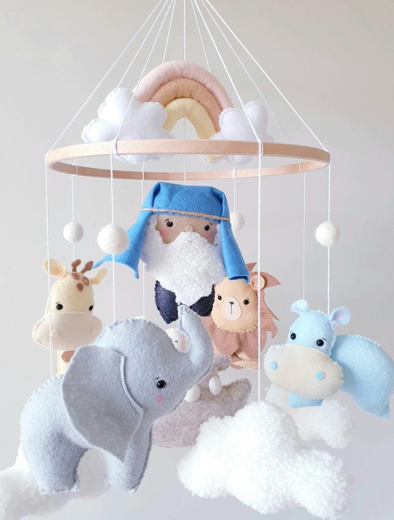 Personalized Noah's Ark Felt Baby Mobile, Handmade Christian And Animal Felt Crib Mobile, Christian Nursery Decor, Neutral Crib Mobile, Baby Baptism Gift FELTBMB14