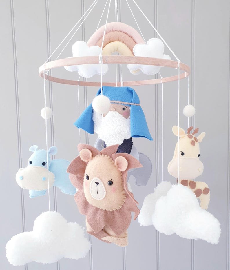 Personalized Noah's Ark Felt Baby Mobile, Handmade Christian And Animal Felt Crib Mobile, Christian Nursery Decor, Neutral Crib Mobile, Baby Baptism Gift FELTBMB14