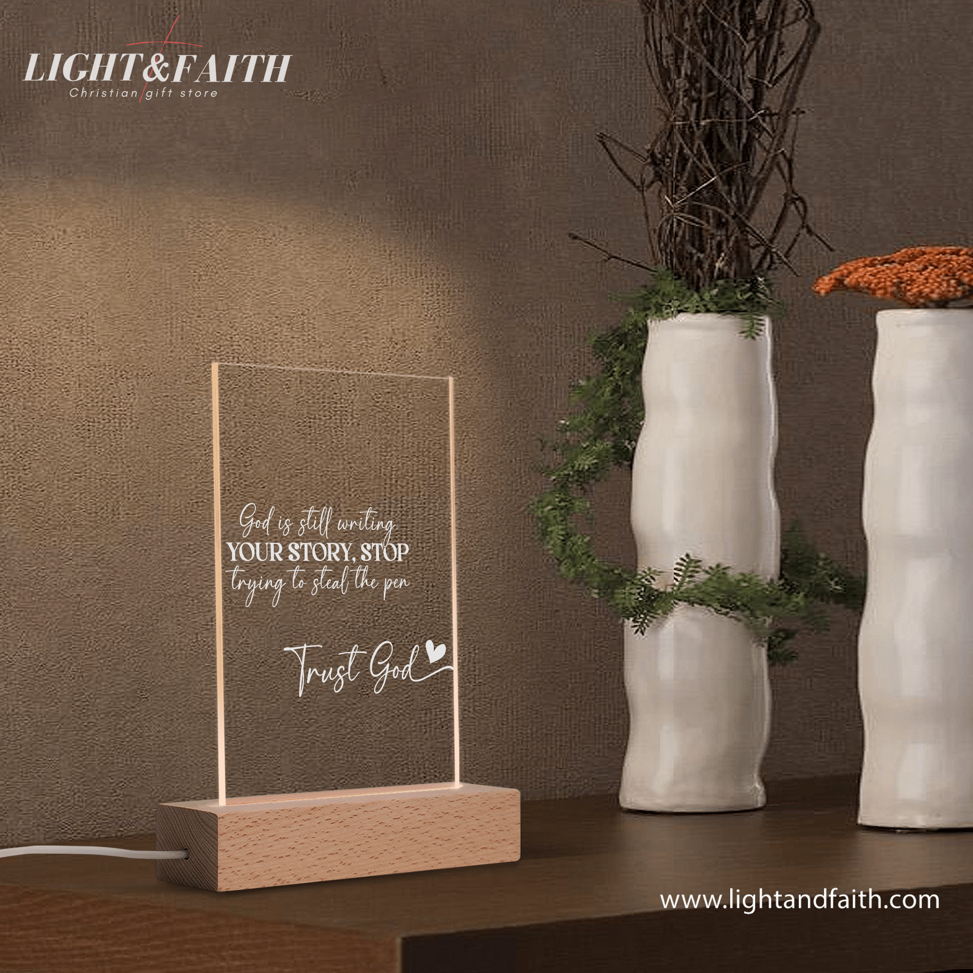 Trust God LED Light, Christian Bible Verse Lamp, Inspirational Acrylic Night Light, Religious Home Decor, Faith Gift for Believers. NLLAF14