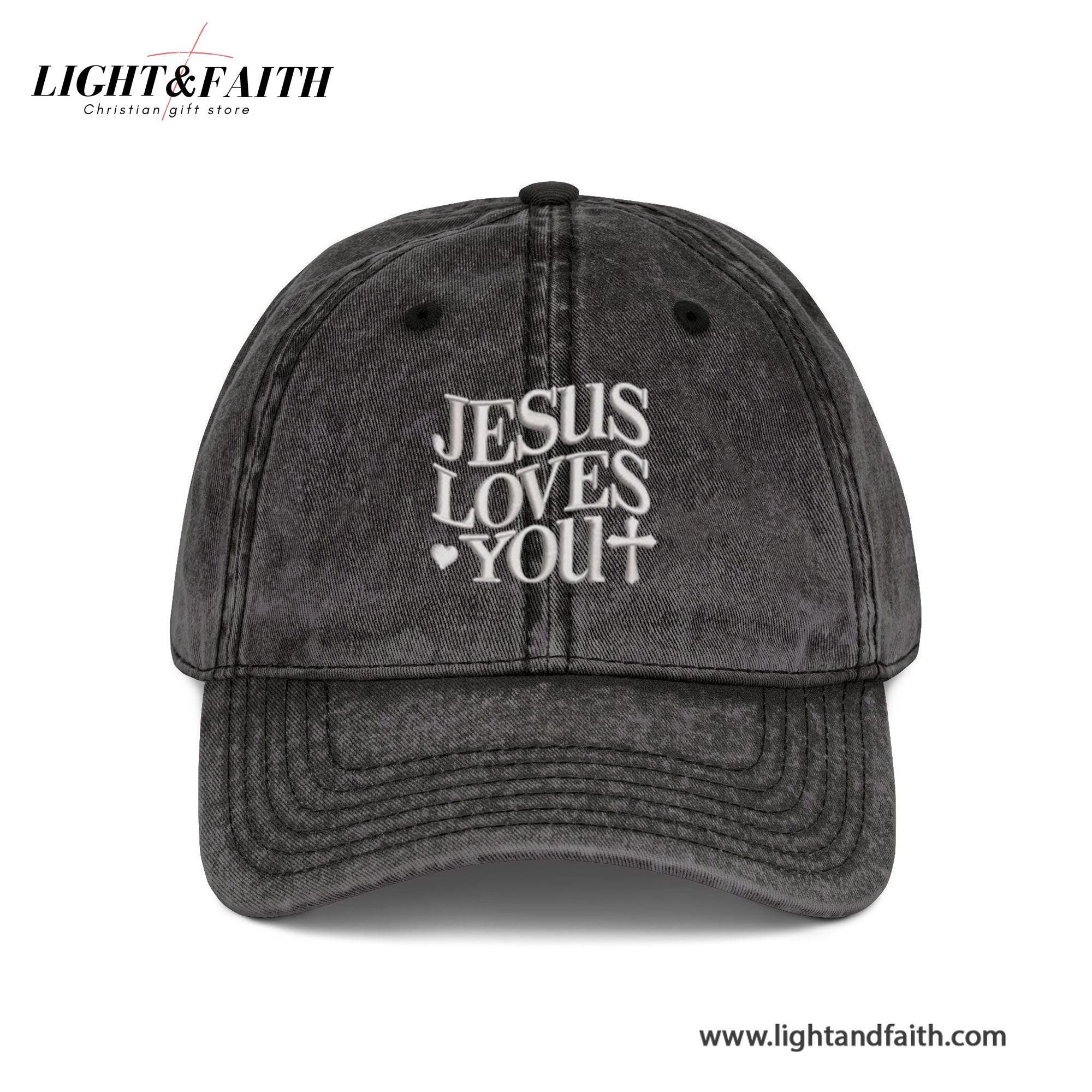 Jesus Loves You Embroidered Hat, Washed Christian Baseball Cap With Heart And Cross, Faith Gift For Women, Men, Teens And Believers LAFH15