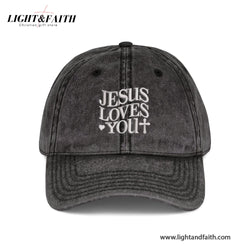 Jesus Loves You Embroidered Hat, Washed Christian Baseball Cap With Heart And Cross, Faith Gift For Women, Men, Teens And Believers LAFH15