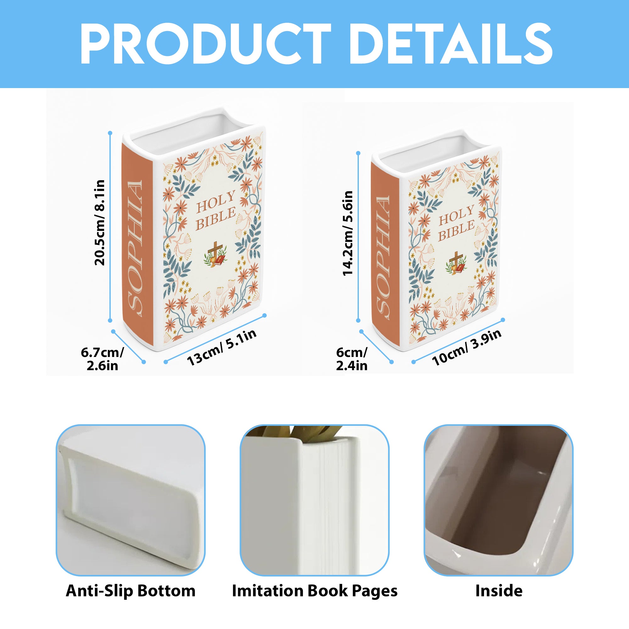 Personalized Ceramic Bible Vase, Resurrection Cross Design with Scripture, Christian Gift for Her, Mother's Day Gift CBLAF15