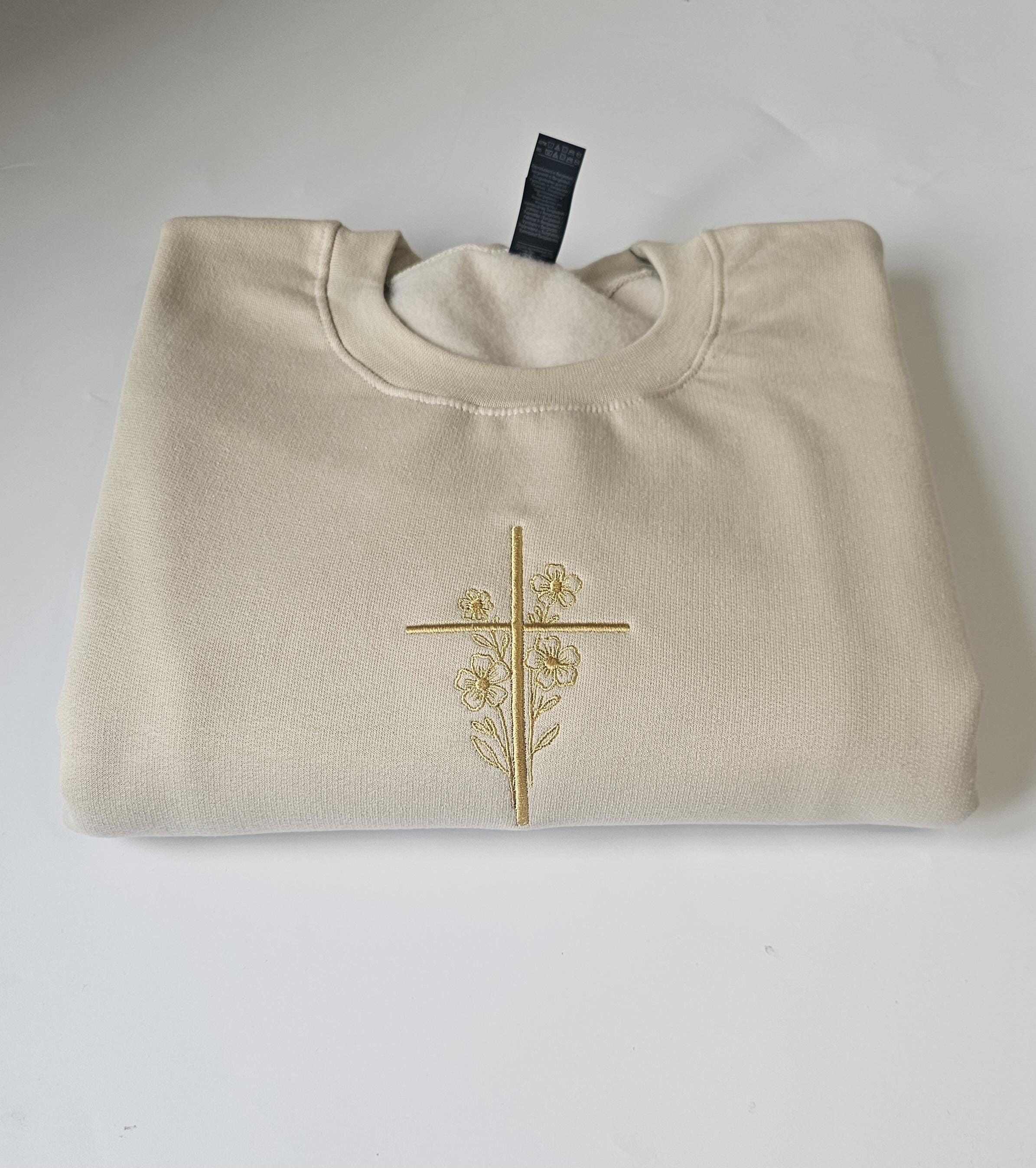Cross Embroidered Unisex Sweatshirt, Christian Embroidered Sweatshirt, Scripture Easter Cross Bible Verse Crewneck Sweater, Gift for Christians