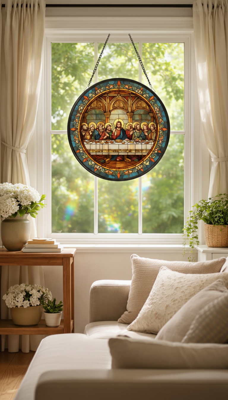 Last Supper Stained Glass Suncatcher, Christian Window Hanging, Jesus and Disciples Sun Catcher, Religious Home Decor, Faith Gift, Biblical Art SCLAF24