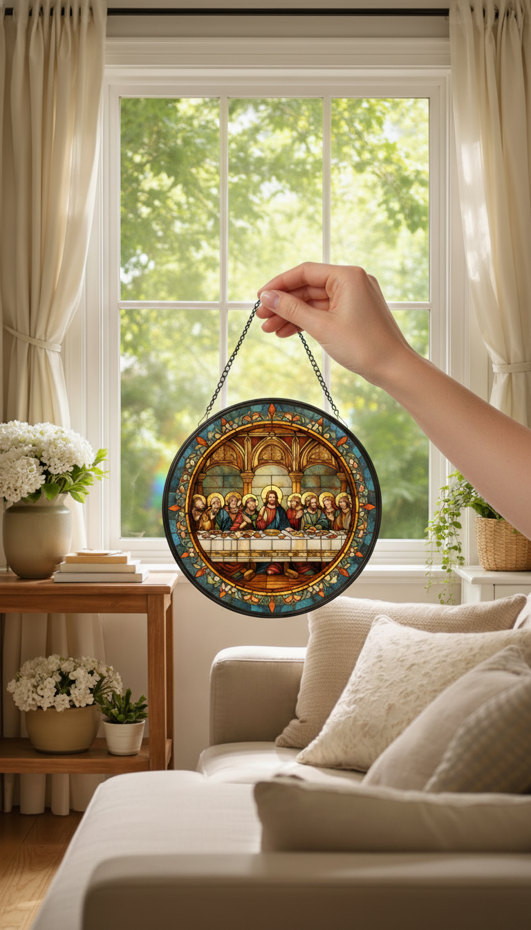 Last Supper Stained Glass Suncatcher, Christian Window Hanging, Jesus and Disciples Sun Catcher, Religious Home Decor, Faith Gift, Biblical Art SCLAF24