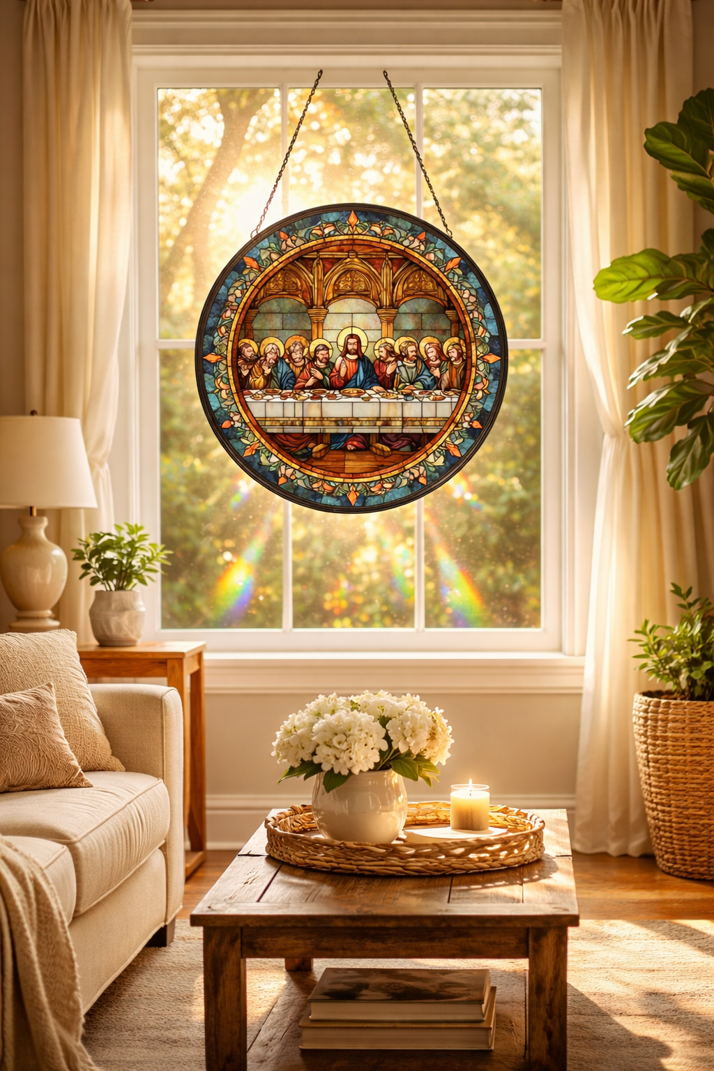Last Supper Stained Glass Suncatcher, Christian Window Hanging, Jesus and Disciples Sun Catcher, Religious Home Decor, Faith Gift, Biblical Art SCLAF24