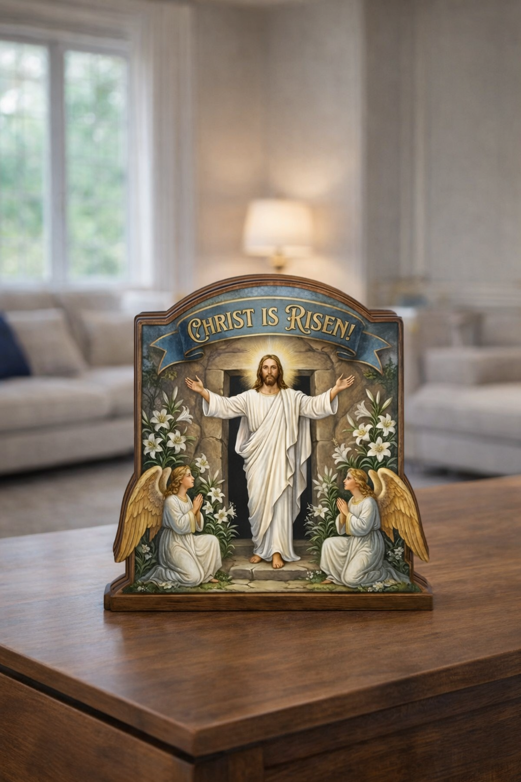 Christ Is Risen Easter Wooden Sign, Resurrection of Jesus Christ Decor, Christian Table Display, Religious Home Al altar Gift