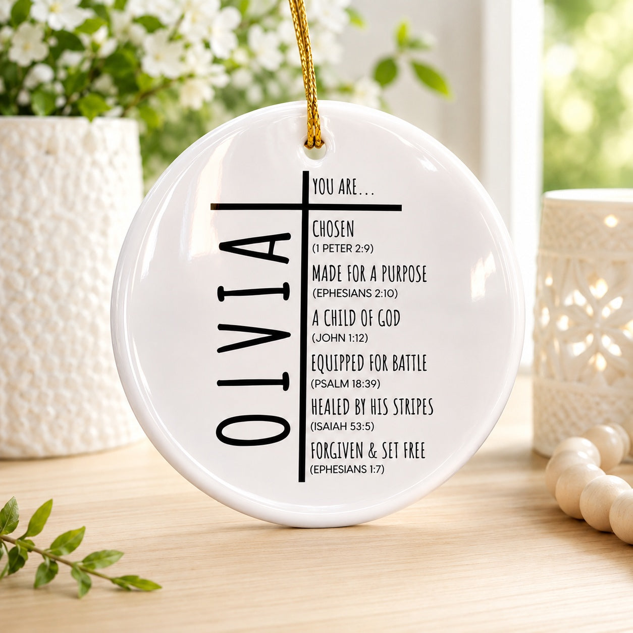 Personalized Christian Ceramic Ornament, Custom Faith Christian Ornament, Baby Keepsake, Family Christmas Religious Gift CRMO15