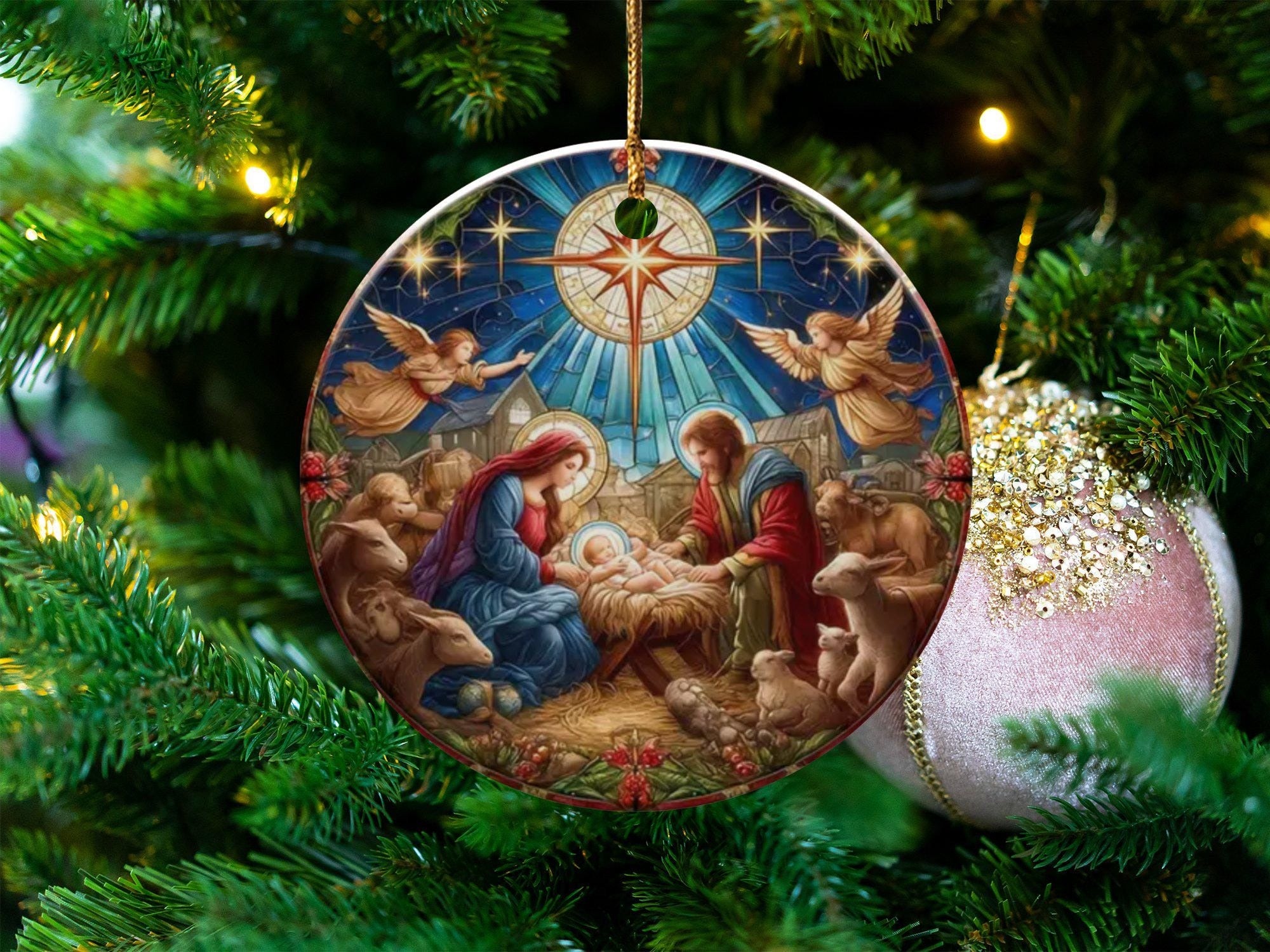 Nativity Christmas Ornament Trees, Religious Ornament, Christmas Decor, Angel Ornament, Baby Jesus Ornament, Ideas For Christmas Trees, Gift idea DCLAF14