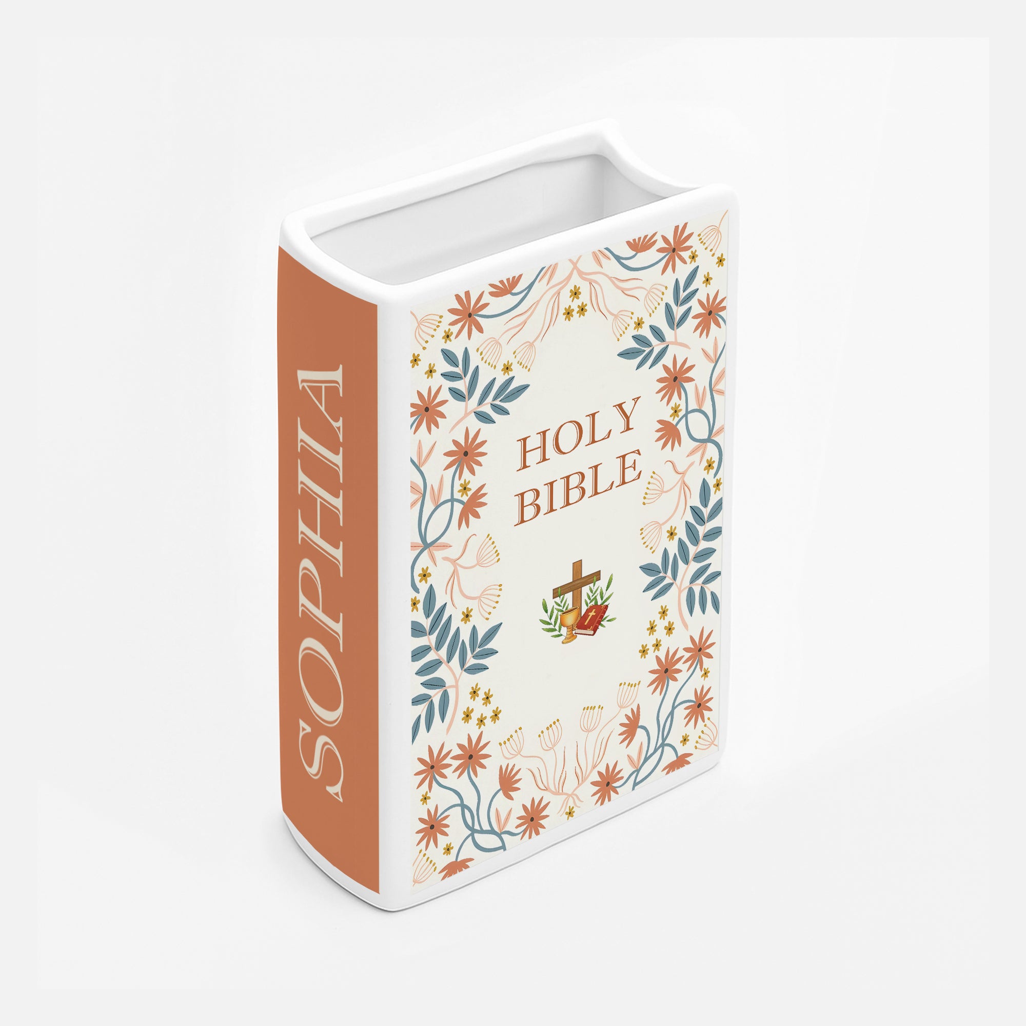 Personalized Ceramic Bible Vase, Resurrection Cross Design with Scripture, Christian Gift for Her, Mother's Day Gift CBLAF15