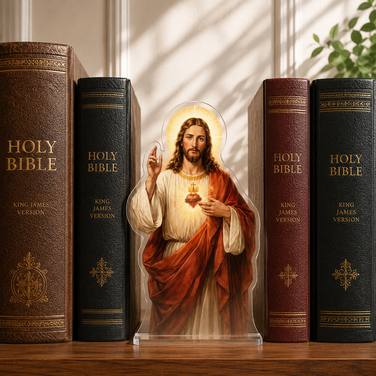 Christian Bookend, Sacred Heart of Jesus Acrylic Bookend Standee, Christian Bookshelf Decor, Religious Gift ABBD14