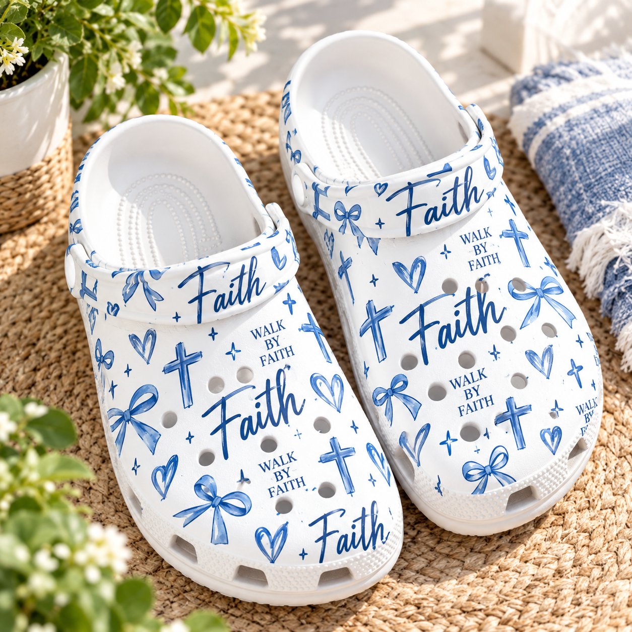 Walk By Faith Christian Clog Shoes, Blue Cross Faith Slip On Clogs, Christian Gift, Kid Adult Comfort Clogs Shoes CLOGS38