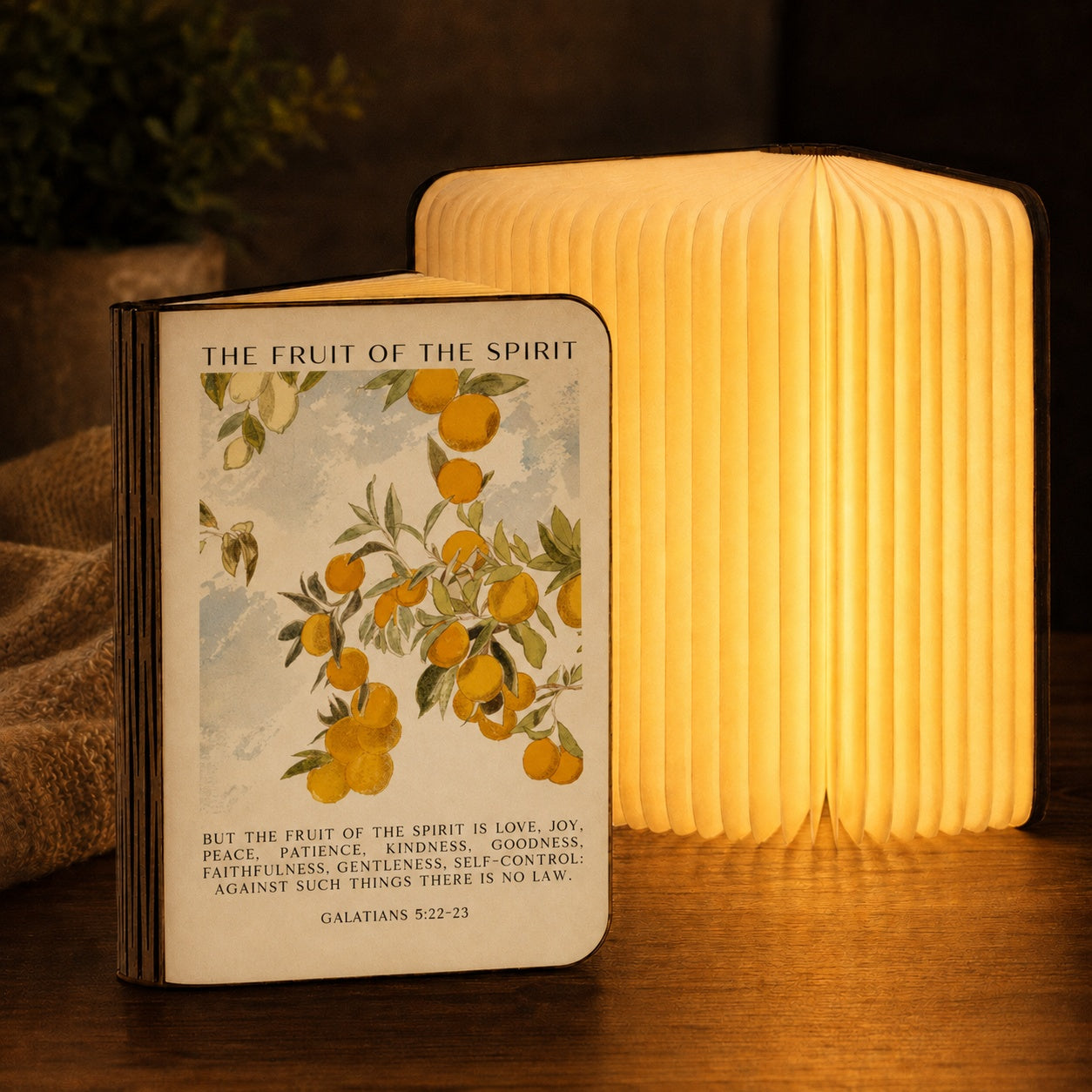 Fruit of the Spirit Book Lamp, Christian Bible Verse LED Folding Book Light, Galatians 5 Scripture Decor, Christian Gift, The Bible LED Book Light, Baptism Gift BLLAF12
