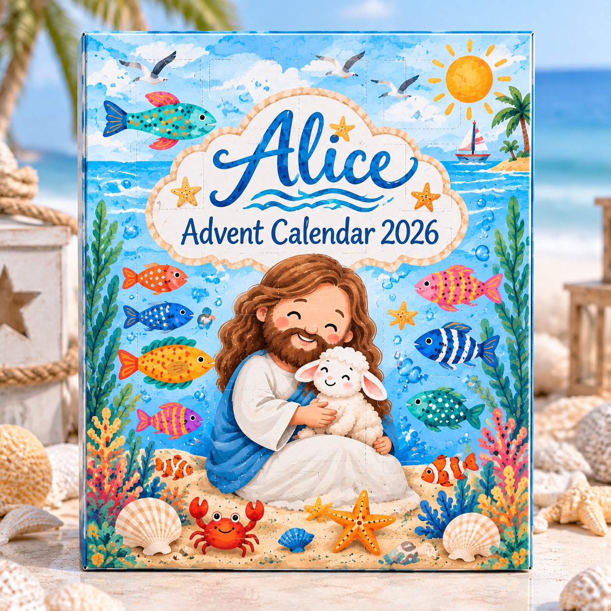 Personalized Christian Advent Calendar 2026, Ocean Jesus Christmas Advent Calendar, Sea Life Faith Countdown, 24 Days Religious Holiday Gift, Christian Kids Christmas Decor ACG15