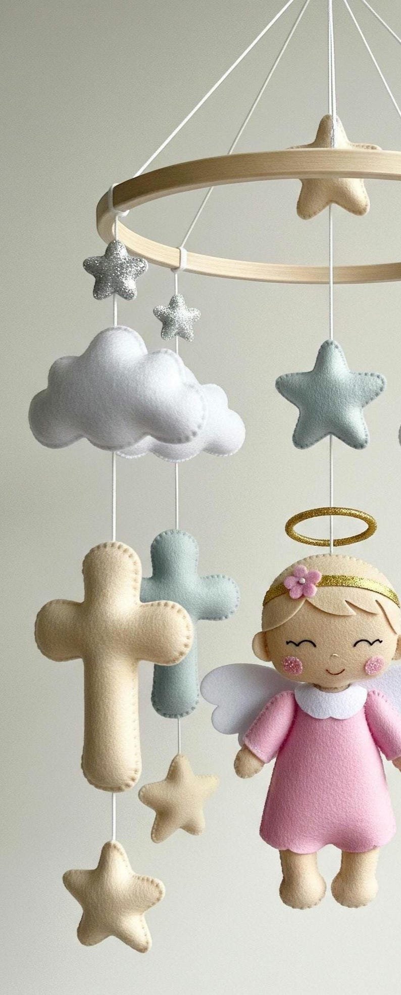 Personalized Christian Cross Felt Baby Mobile, Handmade Christian Felt Crib Mobile, Christian Nursery Decor, Neutral Crib Mobile, Baby Baptism Gift FELTBMB15