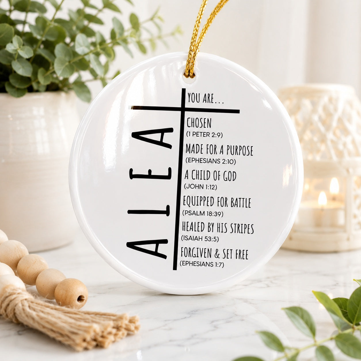 Personalized Christian Ceramic Ornament, Custom Faith Christian Ornament, Baby Keepsake, Family Christmas Religious Gift CRMO15