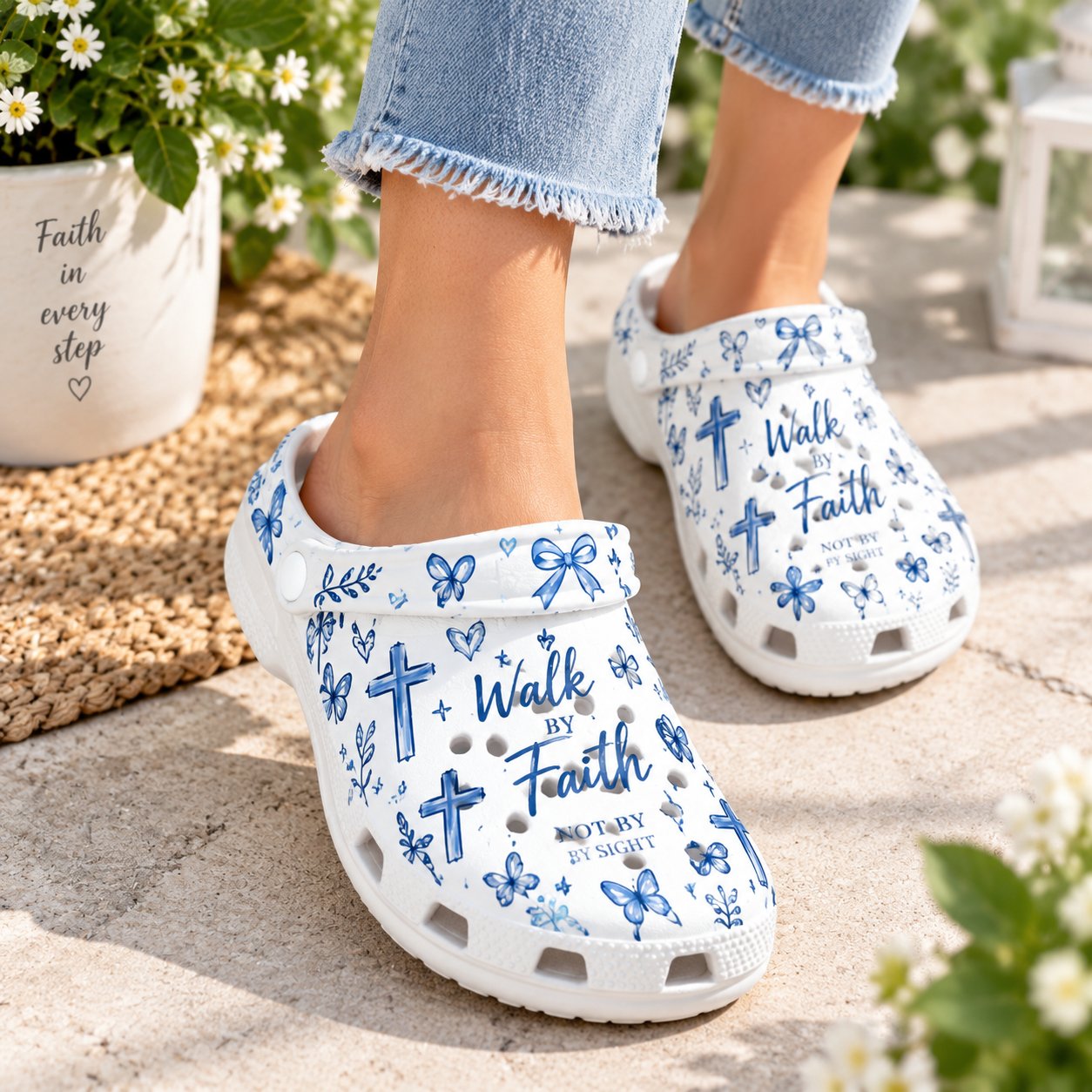 Walk By Faith Christian Clog Shoes, Blue Cross Faith Slip On Clogs, Christian Gift, Kid Adult Comfort Clogs Shoes CLOGS38