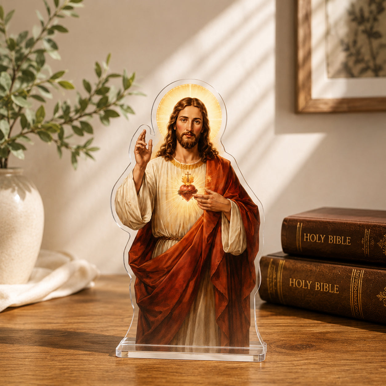 Christian Bookend, Sacred Heart of Jesus Acrylic Bookend Standee, Christian Bookshelf Decor, Religious Gift ABBD14