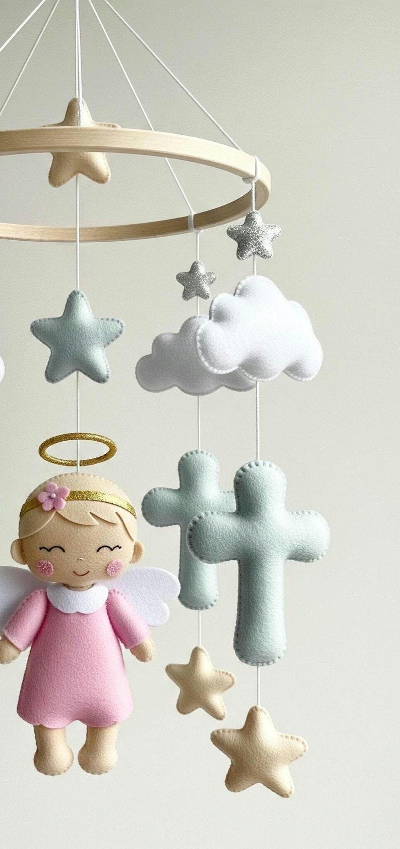 Personalized Christian Cross Felt Baby Mobile, Handmade Christian Felt Crib Mobile, Christian Nursery Decor, Neutral Crib Mobile, Baby Baptism Gift FELTBMB15