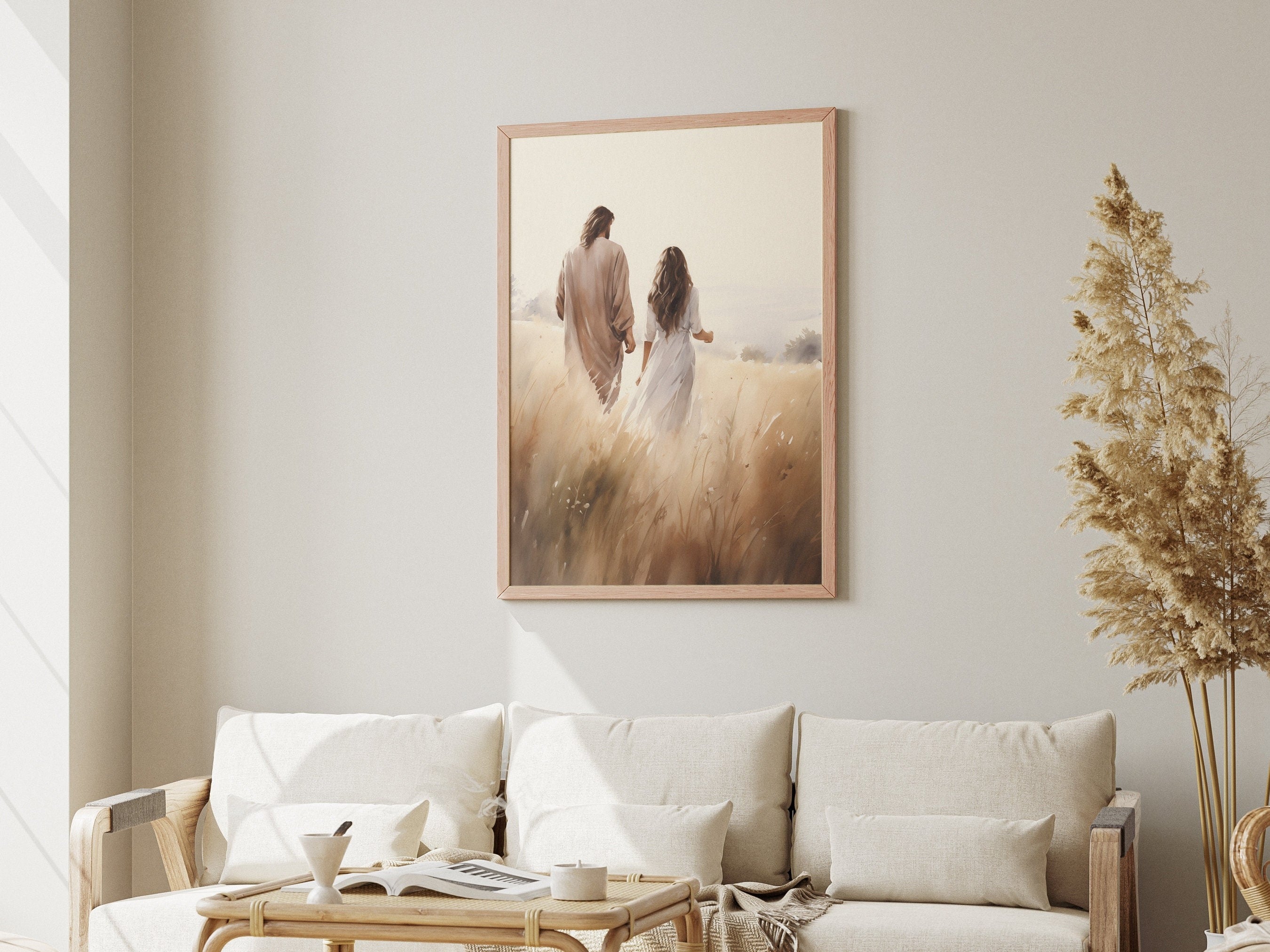 Jesus Walking With A Woman Poster, Jesus Christ Poster, Jesus with Woman, Bible Art Poster