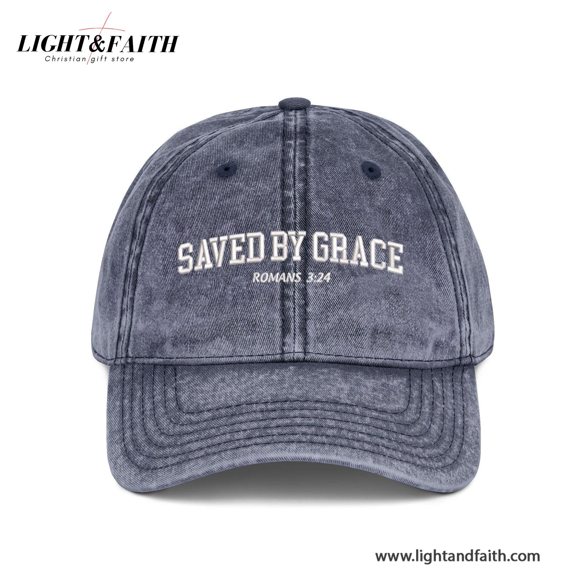 Saved By Grace Romans 3:24 Embroidered Hat, Washed Christian Cap With Bible Verse, Faith-Based Gift For Believers, Men, Women, Teens LAFH16