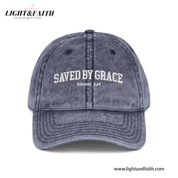 Saved By Grace Romans 3:24 Embroidered Hat, Washed Christian Cap With Bible Verse, Faith-Based Gift For Believers, Men, Women, Teens LAFH16