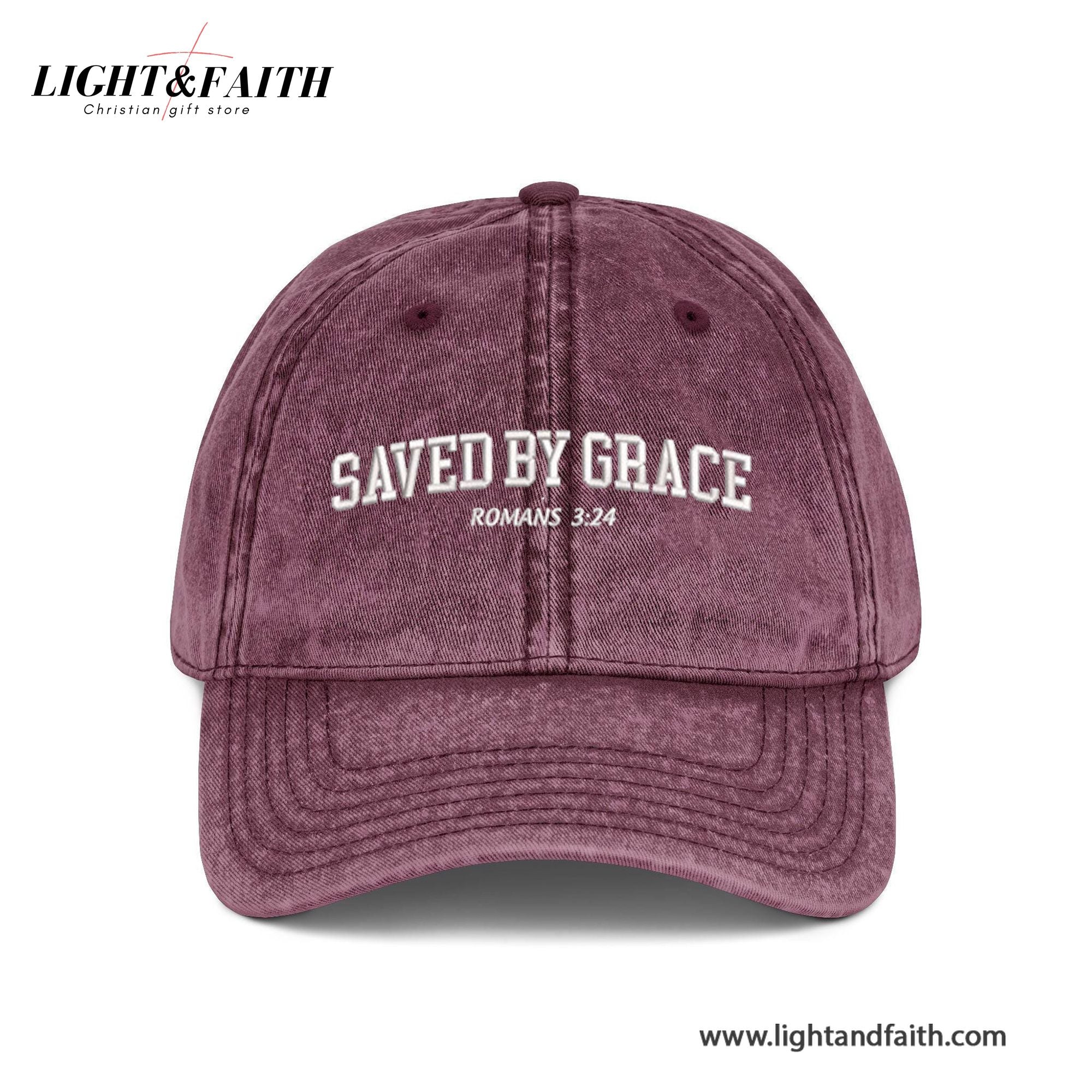 Saved By Grace Romans 3:24 Embroidered Hat, Washed Christian Cap With Bible Verse, Faith-Based Gift For Believers, Men, Women, Teens LAFH16
