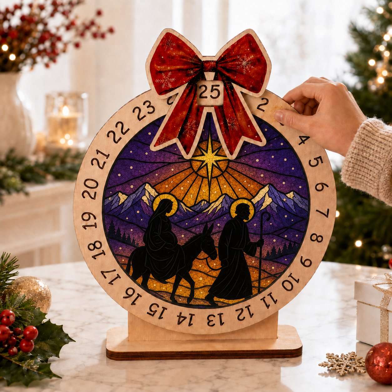 Wooden Nativity Advent Calendar, Jesus Wooden Sign, Custom Tabletop Religious Gift, Spinning Wheel Christmas Countdown Decor, Religious Christian Christmas Gift XMASW12