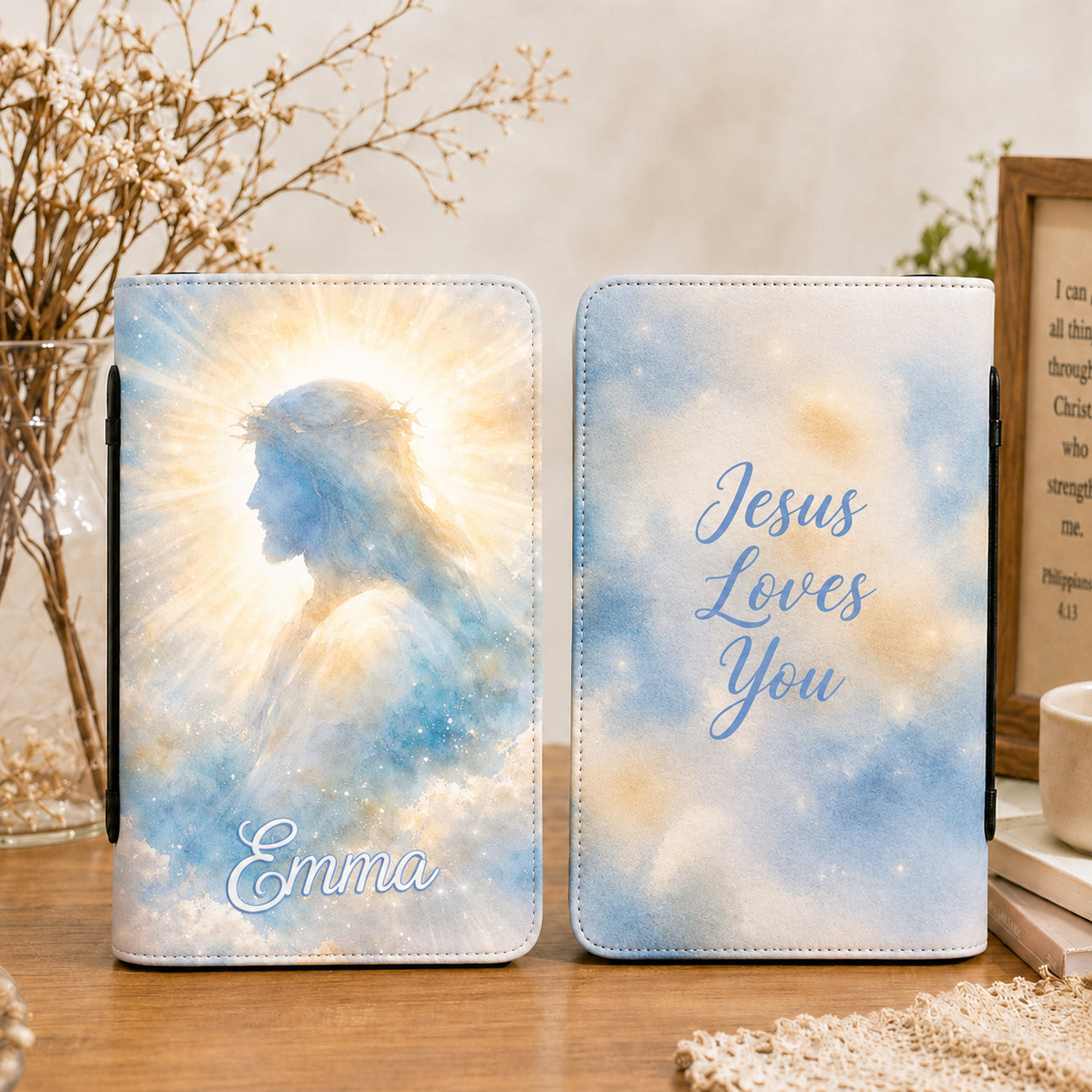 Watercolor Christian Leather Book Cover, Jesus Loves You Bible Cover, Christian Gift, Bible Covers Jesus Gifts BIBLE16