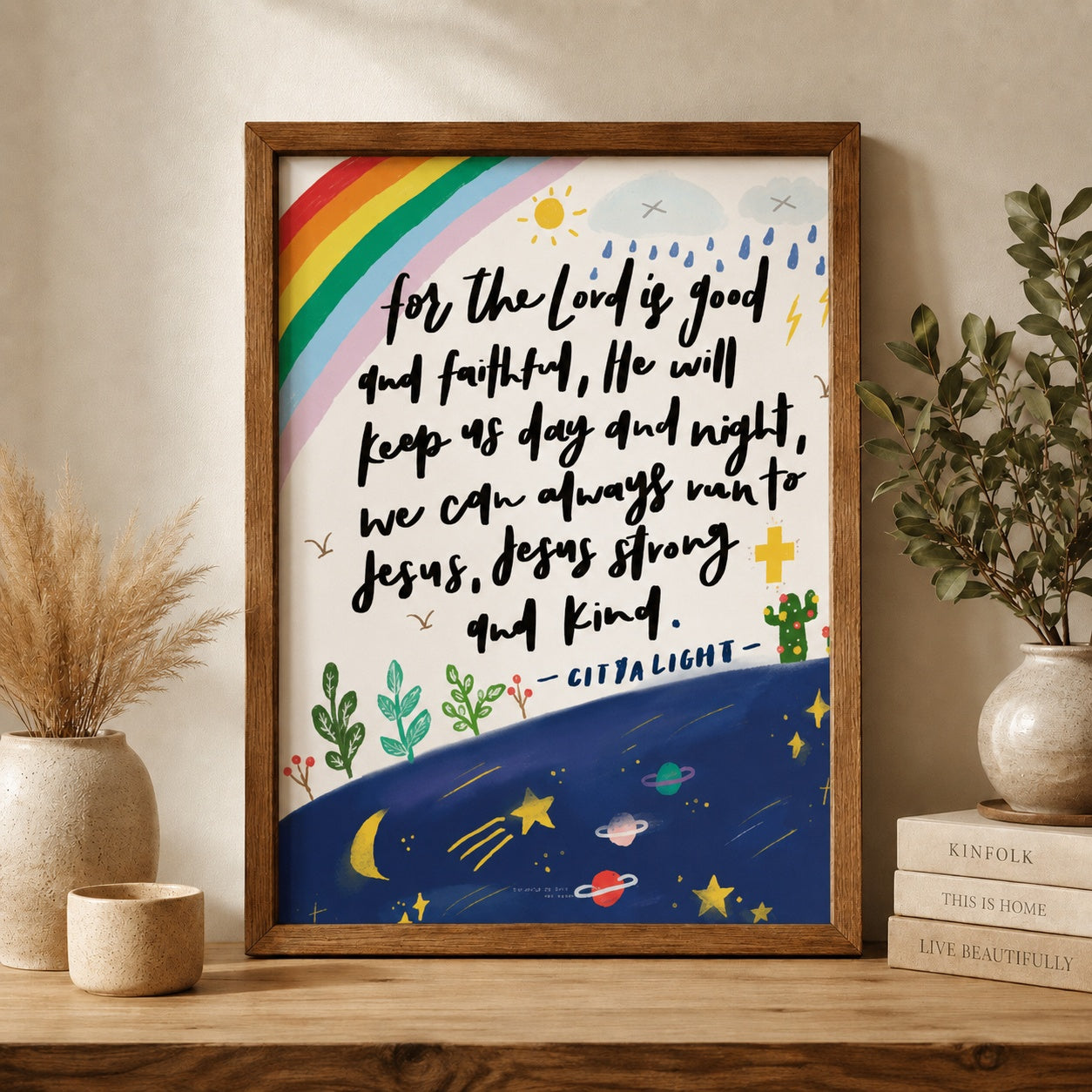 Christian Kids Bible Verse Poster, Children’s Scripture Wall Art Print, Rainbow Faith Nursery Decor, Jesus Loves Me Religious Gift PTS16