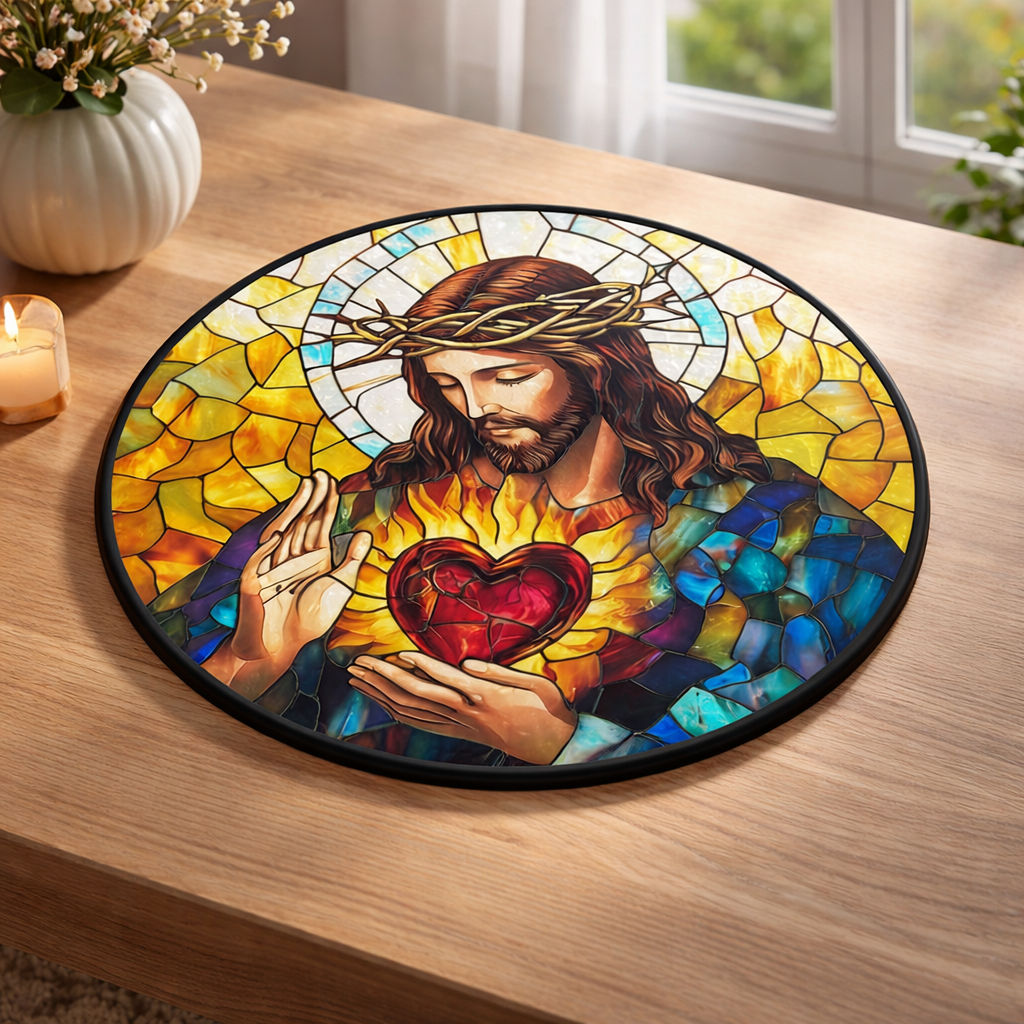 Sacred Heart Jesus Stained Glass Suncatcher, Christian Window Hanging, Religious Sun Catcher, Catholic Home Decor, Faith Gift, Bible Lover Art SCLAF25
