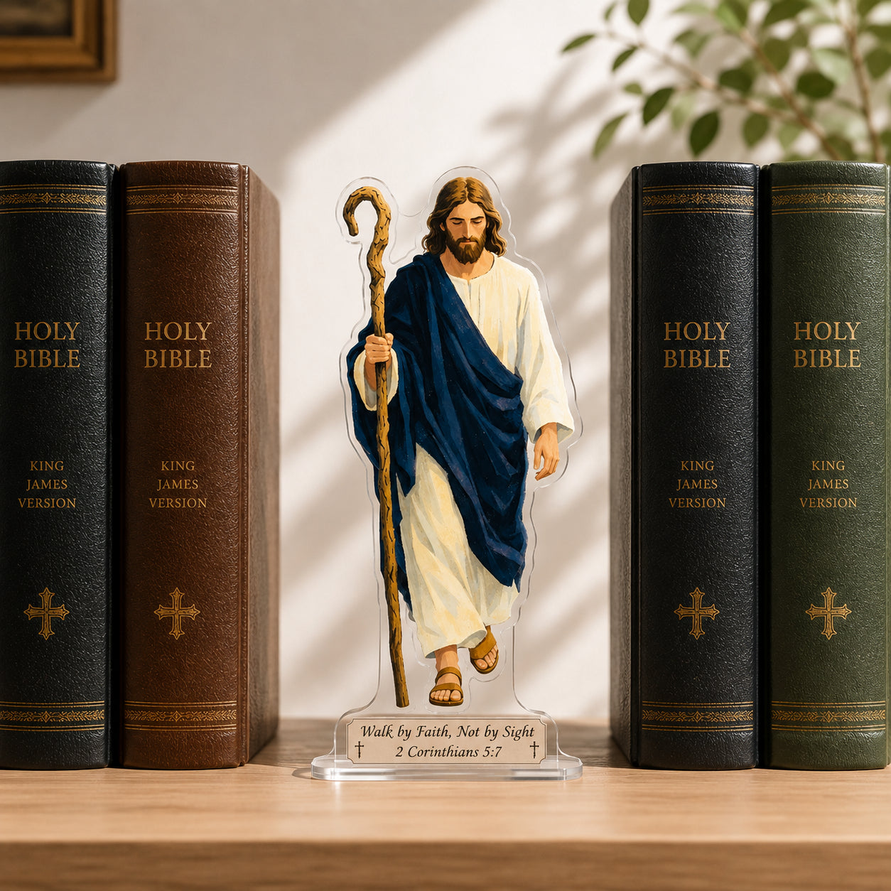 Christian Bookend, Walk by Faith Acrylic Bookend Standee, Bible Verse Bookend, 2 Corinthians 5:7 Bible Verse Decor, Christian Gift, Catholic Decor ABBD15