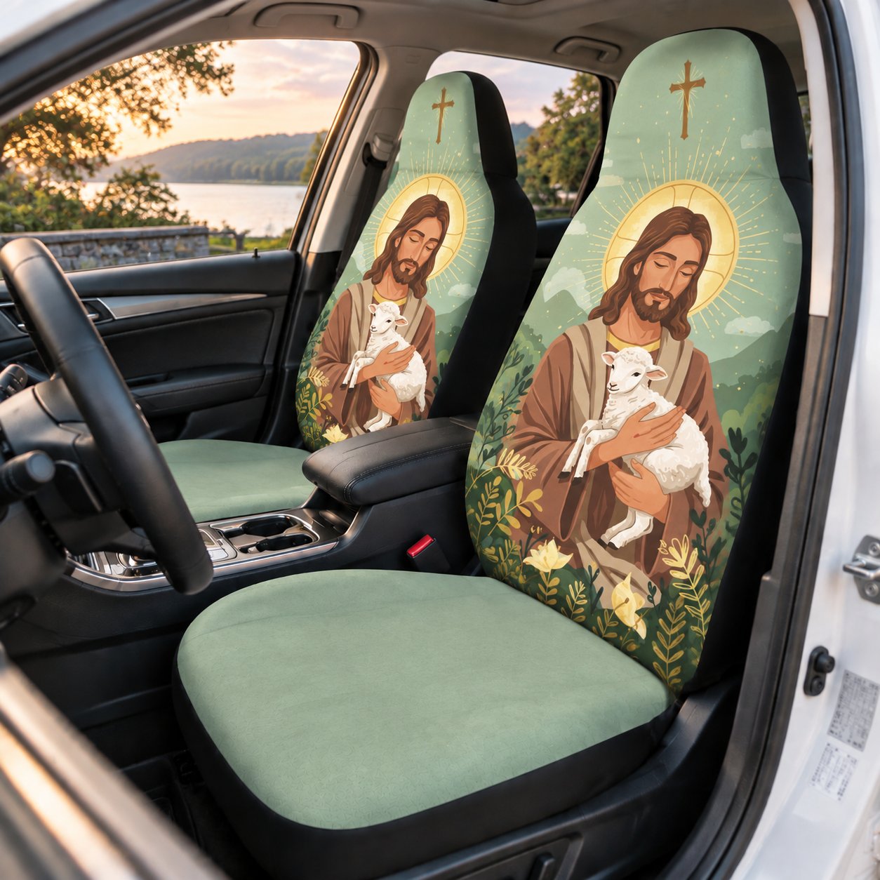 Jesus Shepherd Car Seat Covers, Christian Lamb Religious Auto Seat Cover, Bible Inspired Car Accessories, Faith Gift CARSC17