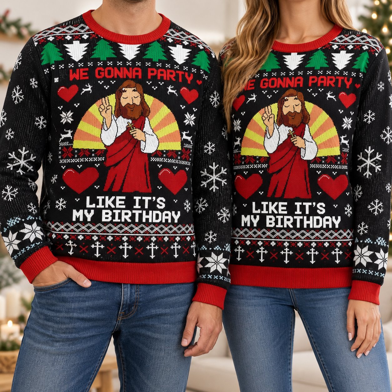 We Gonna Party Like It’s My Birthday Jesus Ugly Christmas Sweater, Funny Christian Holiday Sweatshirt XMASUS16