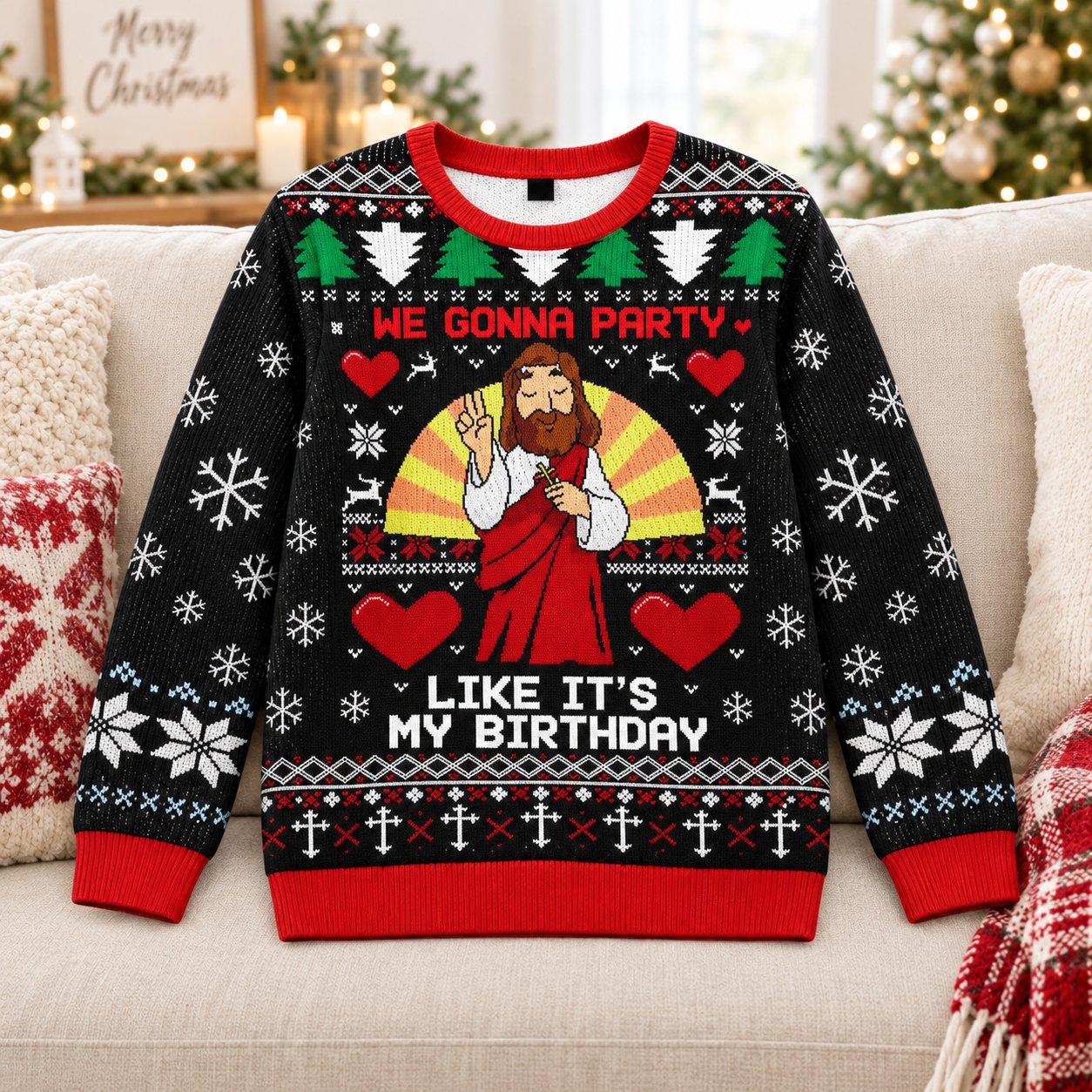 We Gonna Party Like It’s My Birthday Jesus Ugly Christmas Sweater, Funny Christian Holiday Sweatshirt XMASUS16
