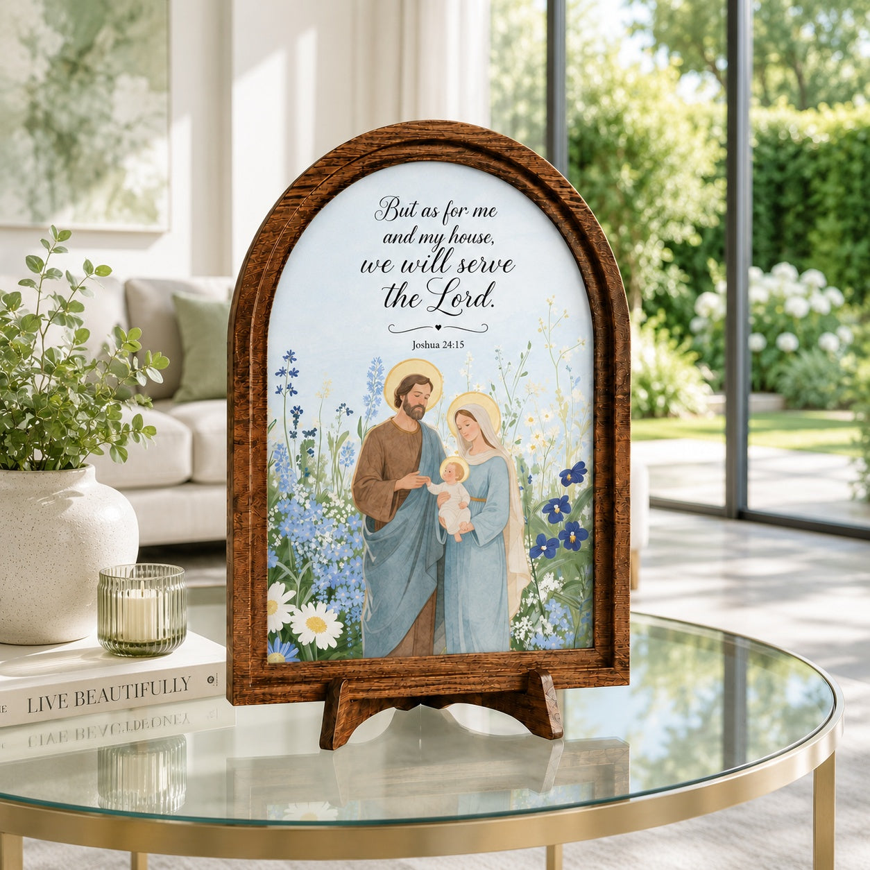 The Holy Family Wood Framed Sign, Jesus And Our Lady Wooden Sign, Religious Tabletop Decor WS16
