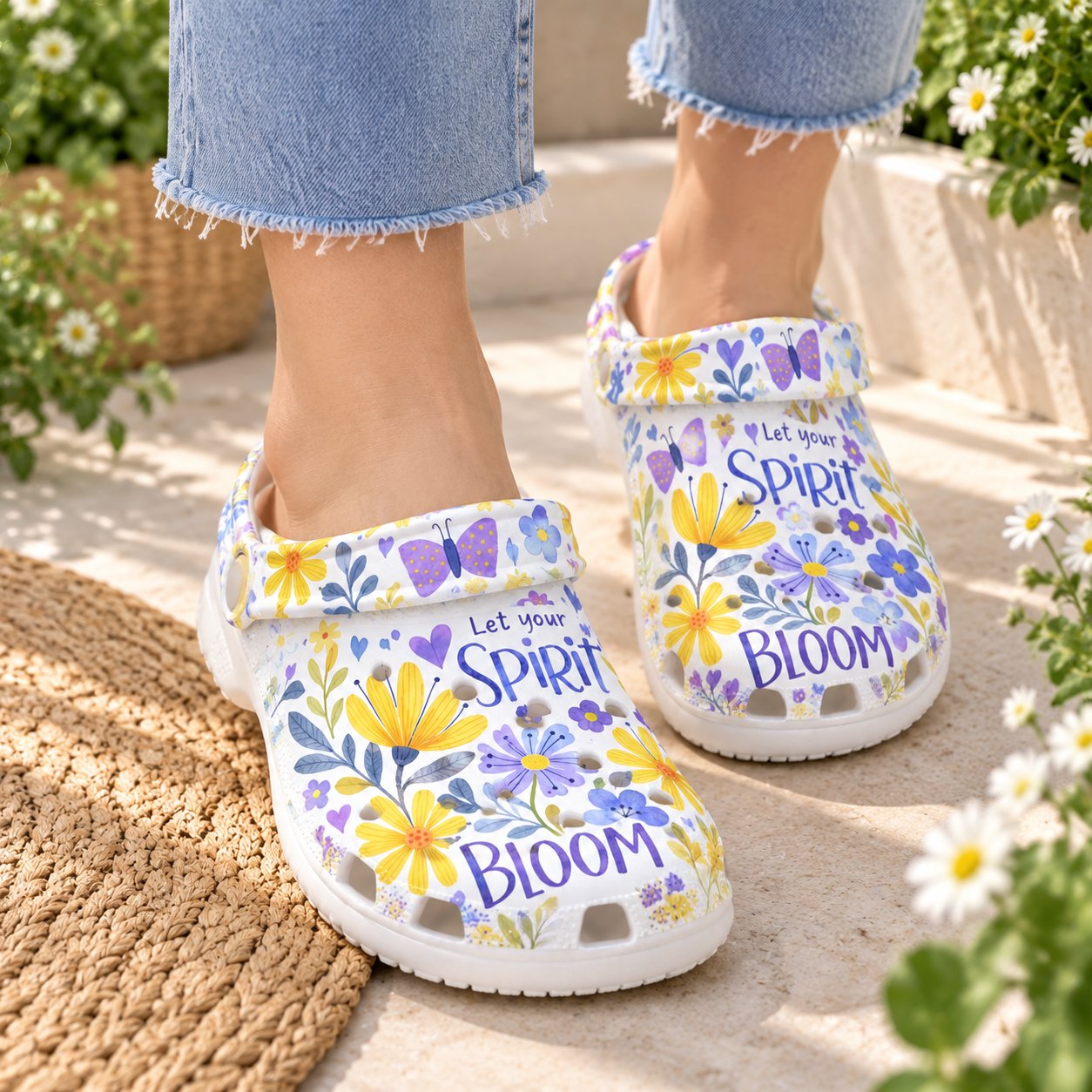 Let Your Spirit Bloom Christian Clog Shoes, Floral Faith Slip On Clogs, Christian Gift, Kid Adult Comfort Clogs Shoes CLOGS39
