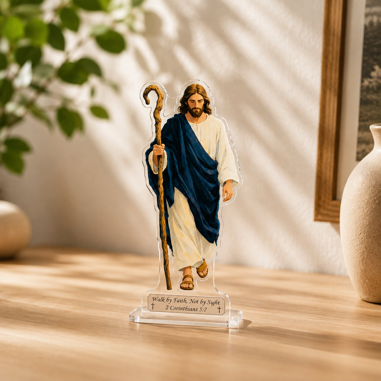 Christian Bookend, Walk by Faith Acrylic Bookend Standee, Bible Verse Bookend, 2 Corinthians 5:7 Bible Verse Decor, Christian Gift, Catholic Decor ABBD15