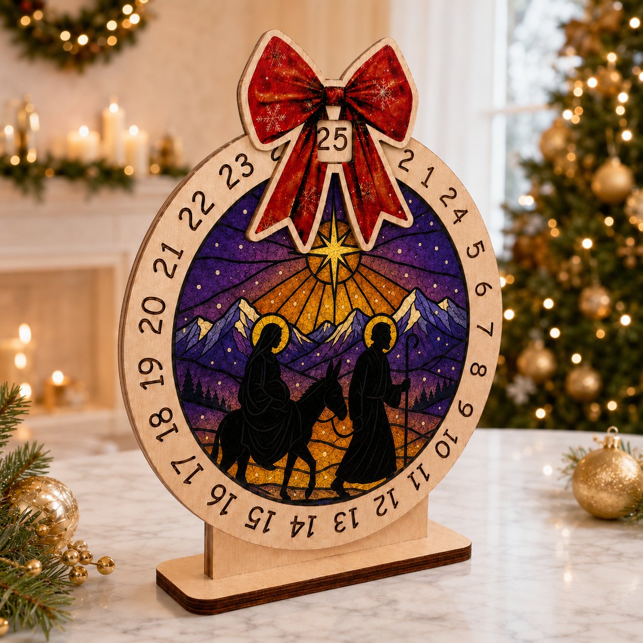Wooden Nativity Advent Calendar, Jesus Wooden Sign, Custom Tabletop Religious Gift, Spinning Wheel Christmas Countdown Decor, Religious Christian Christmas Gift XMASW12