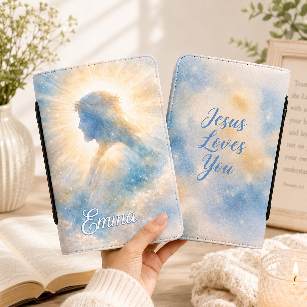 Watercolor Christian Leather Book Cover, Jesus Loves You Bible Cover, Christian Gift, Bible Covers Jesus Gifts BIBLE16