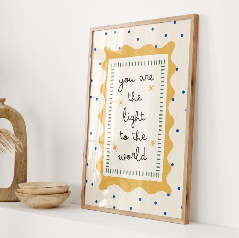 You Are The Light To The World Unframed Poster, Christian Wall Art Print, Polka Dot Kids Faith Decor, Nursery Scripture Art, Modern Christian Home Decor PT12