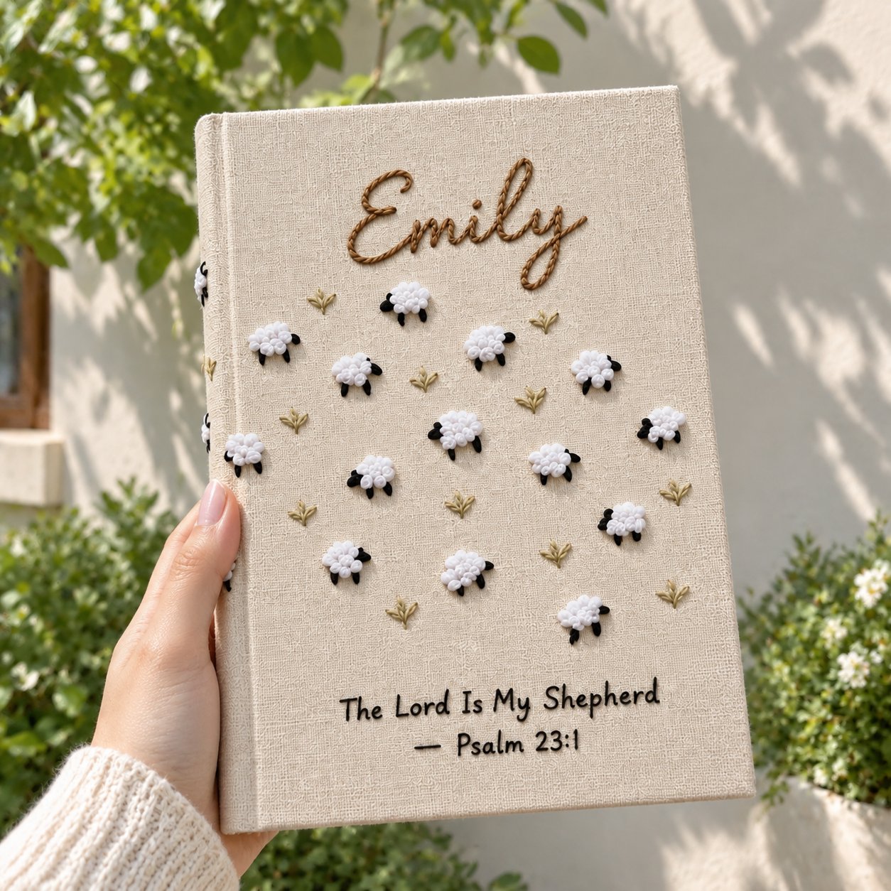 Personalized Sheep Hand-Embroidery Journal, Psalm 23 Bible Notebook, The Lord Is My Shepherd Journal, Christian Linen Gift, Prayer Notebook NB18