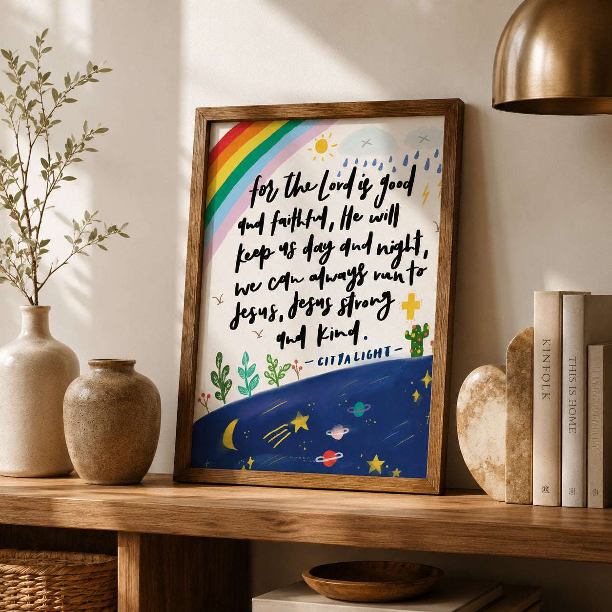 Christian Kids Bible Verse Poster, Children’s Scripture Wall Art Print, Rainbow Faith Nursery Decor, Jesus Loves Me Religious Gift PTS16