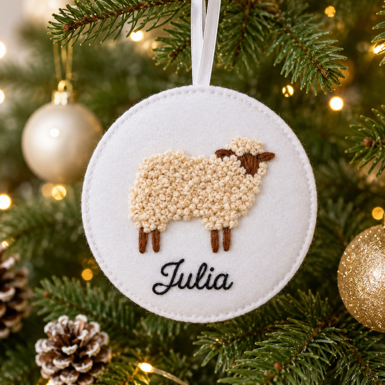 Personalized Jesus Lamb Felt Ornament, Embroidered Felt Christmas Tree Decoration, Jesus Good Shepherd, Catholic Lamb Ornament, Handmade Felt Ornament DecorFE05