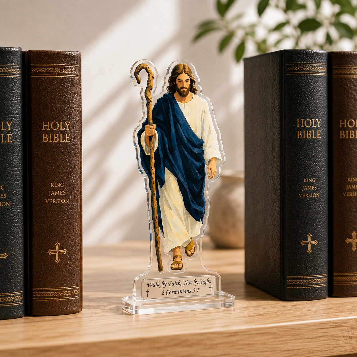 Christian Bookend, Walk by Faith Acrylic Bookend Standee, Bible Verse Bookend, 2 Corinthians 5:7 Bible Verse Decor, Christian Gift, Catholic Decor ABBD15
