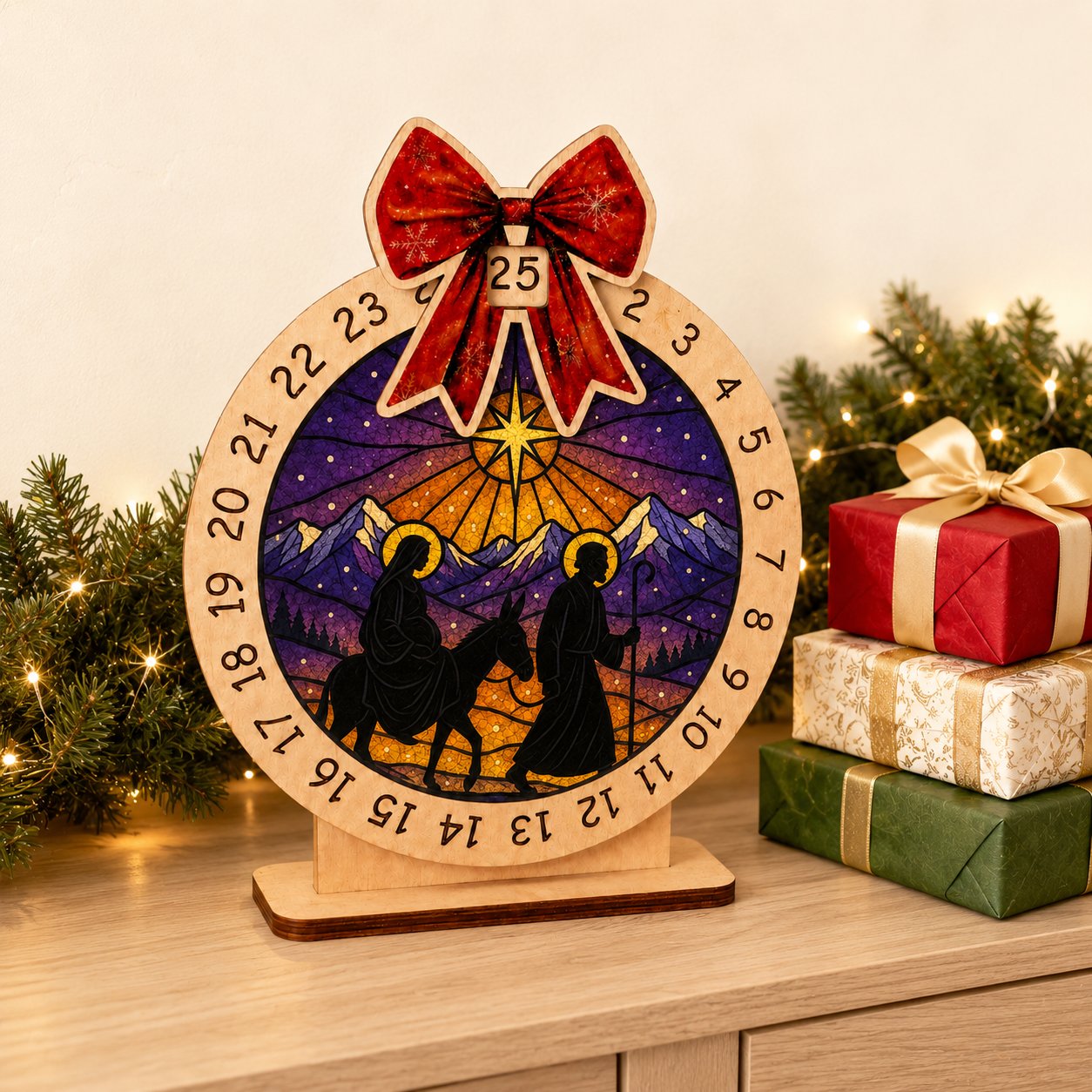 Wooden Nativity Advent Calendar, Jesus Wooden Sign, Custom Tabletop Religious Gift, Spinning Wheel Christmas Countdown Decor, Religious Christian Christmas Gift XMASW12