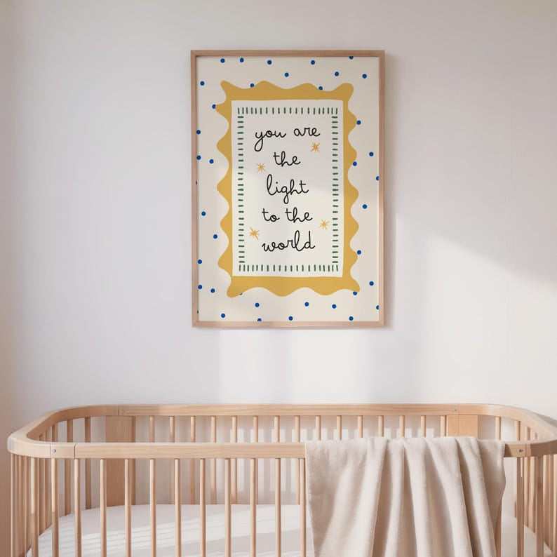 You Are The Light To The World Unframed Poster, Christian Wall Art Print, Polka Dot Kids Faith Decor, Nursery Scripture Art, Modern Christian Home Decor PT12