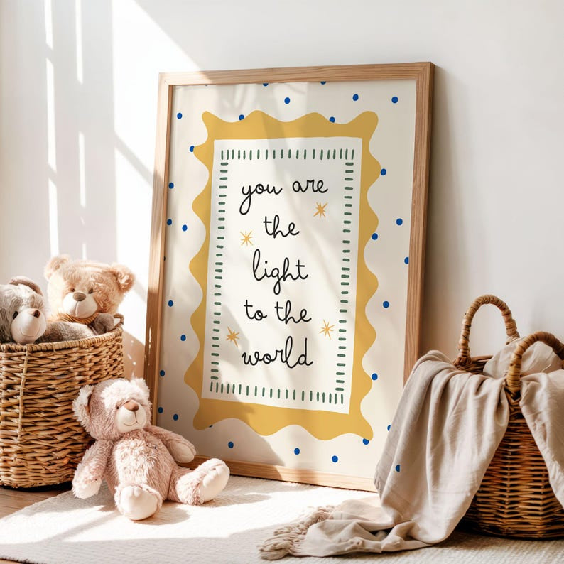 You Are The Light To The World Unframed Poster, Christian Wall Art Print, Polka Dot Kids Faith Decor, Nursery Scripture Art, Modern Christian Home Decor PT12