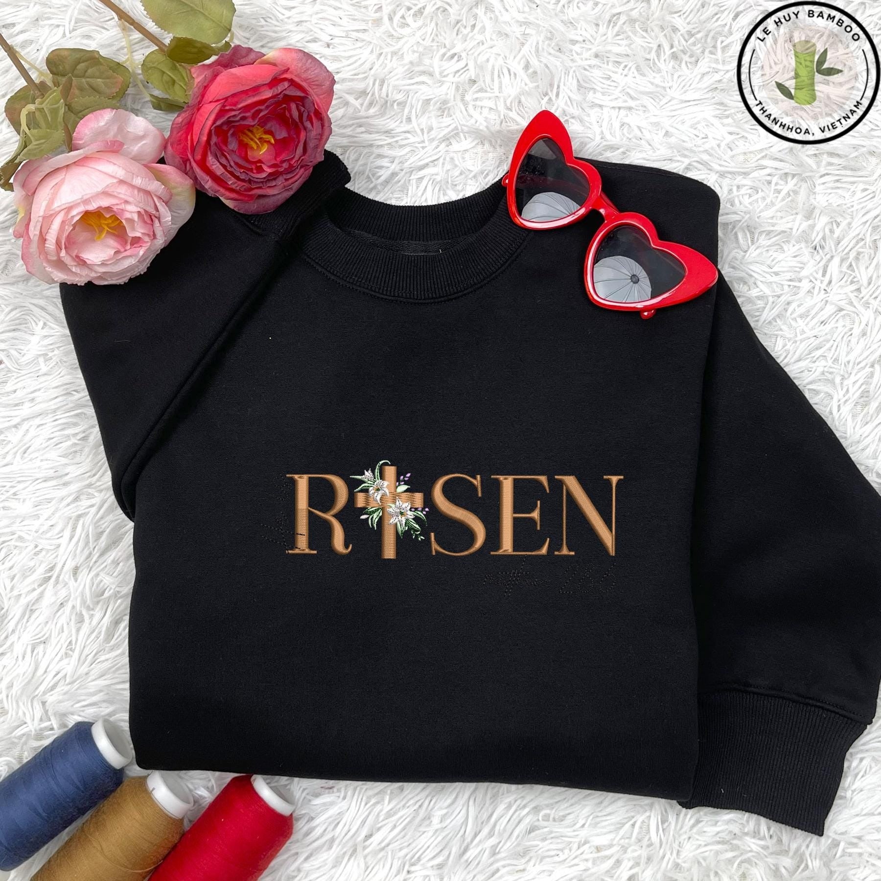 Embroidered 'He Is Risen' Design, Christian Easter Day Embroidery, Religious Jesus Cross Embroidery, Bible Verse Sweatshirt, Christian Sweatshirt