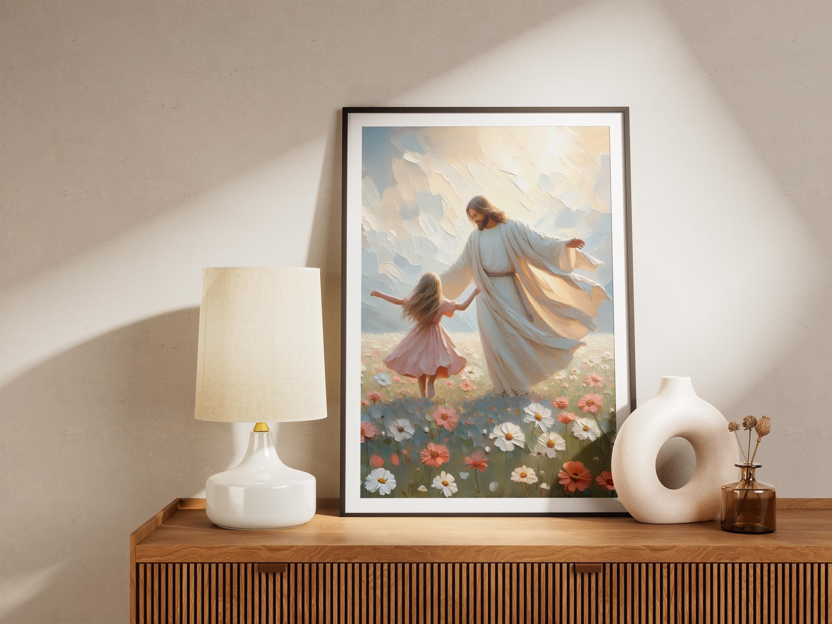 A Dance of Grace Poster, Jesus and Girl Dancing Poster, Little Girl LDS Art, Jesus with Children Poster, Kids Bible Art Poster
